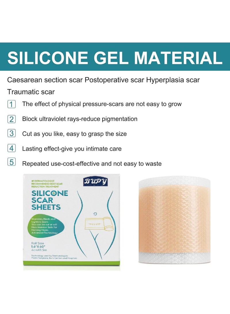 Walpck Medical Grade Silicone Scar Sheets, Silicone Scar Tape (4cm*1.5m), Scar Removal Strips for Acne Scars C-Section & Keloid Surgery Scars Sheets Treatment Sheets - 6-8 Month Supply - Image 2